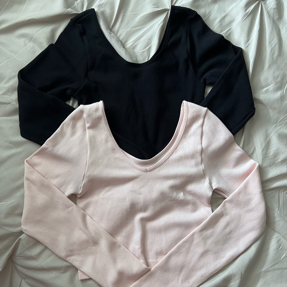 Women's Black and Pink Long Sleeve Tops